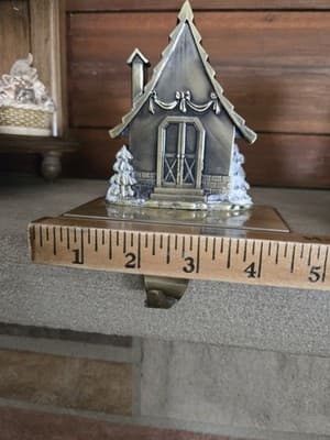 VTG Christmas Stocking Holders Village Metal Set 4 Antique Brass Finish Heavy - Thumbnail 14