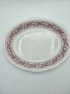 Vintage Shenango China Red Garland Scalloped Oval Plate Platter Restaurant Ware - Thumbnail 3