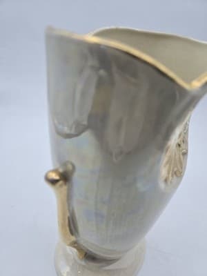 Vtg MCM White Pearl Lusterware Vase Heavy 22kt Gold Sunflower Trim - Thumbnail 11