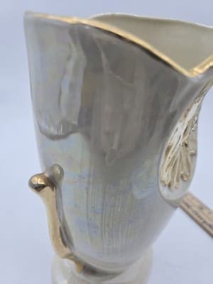 Vtg MCM White Pearl Lusterware Vase Heavy 22kt Gold Sunflower Trim - Thumbnail 10