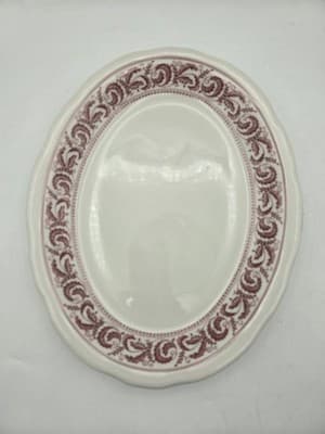 Vintage Shenango China Red Garland Scalloped Oval Plate Platter Restaurant Ware - Thumbnail 2