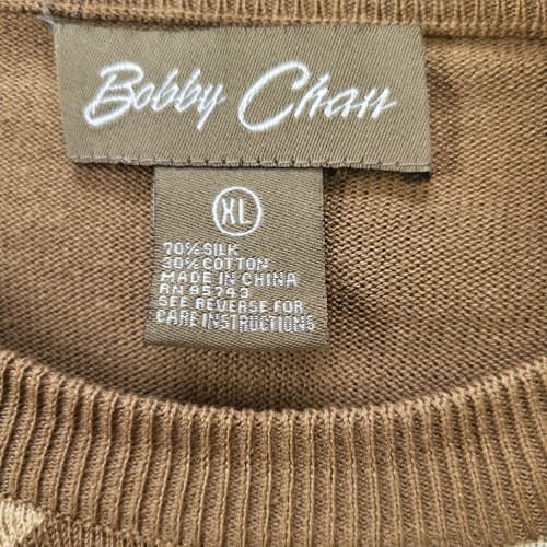 BOBBY CHAN Mens Argyle Golf Sweater Brown XL Long Sleeve Silk Cotton Blend - Thumbnail 4