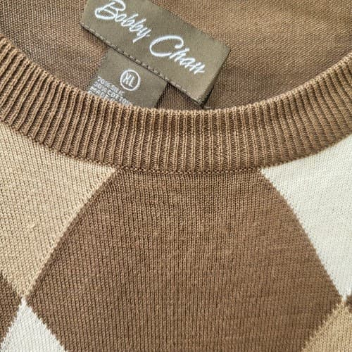 BOBBY CHAN Mens Argyle Golf Sweater Brown XL Long Sleeve Silk Cotton Blend - Thumbnail 6