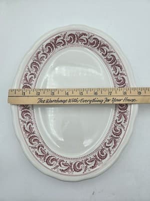 Vintage Shenango China Red Garland Scalloped Oval Plate Platter Restaurant Ware - Thumbnail 8