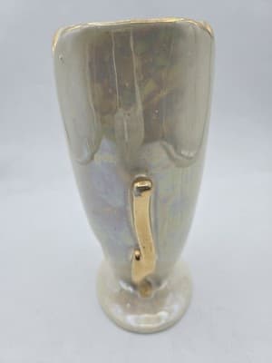 Vtg MCM White Pearl Lusterware Vase Heavy 22kt Gold Sunflower Trim - Thumbnail 4