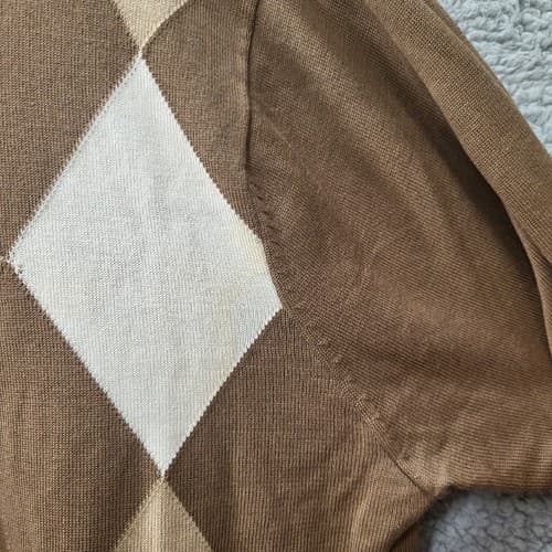 BOBBY CHAN Mens Argyle Golf Sweater Brown XL Long Sleeve Silk Cotton Blend - Thumbnail 5