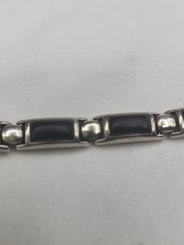 Black Onyx Bracelet & Earring Set Marked 925 Silver Link Double Safety Clasp - Thumbnail 11