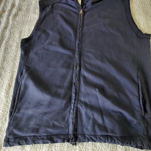 French Connection Mens Sleeveless Hoodie Blue XL Cotton French Terry Zip NEW - Thumbnail 5