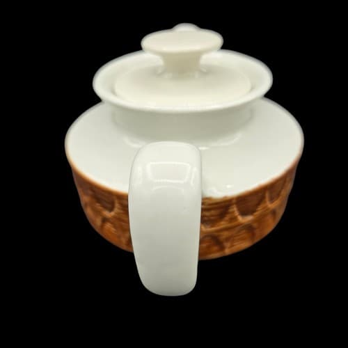 Mayers China VTG Teapot & 4 Footed Mugs Restaurant Ware Brown MCM Sculptura NEW - Thumbnail 3