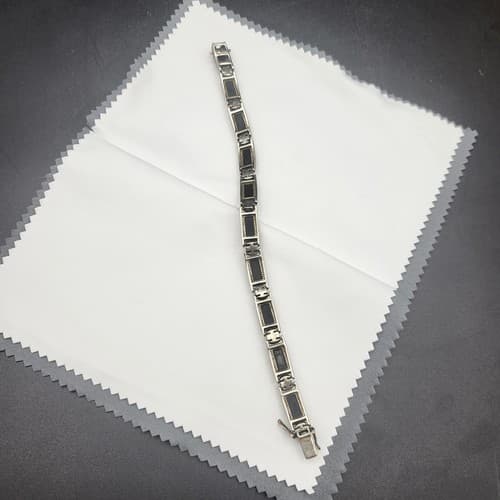 Black Onyx Bracelet & Earring Set Marked 925 Silver Link Double Safety Clasp - Thumbnail 4
