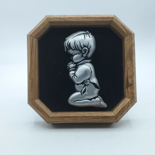 Vintage Pewter Praying Boy Framed Wall Hanging Picture 1984 Miller Studio - Thumbnail 6