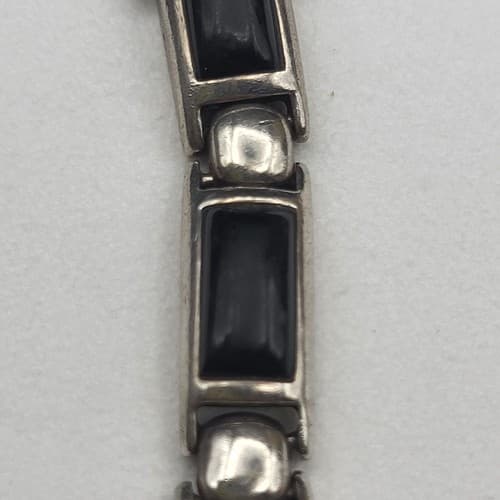 Black Onyx Bracelet & Earring Set Marked 925 Silver Link Double Safety Clasp - Thumbnail 7