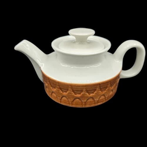Mayers China VTG Teapot & 4 Footed Mugs Restaurant Ware Brown MCM Sculptura NEW - Thumbnail 2