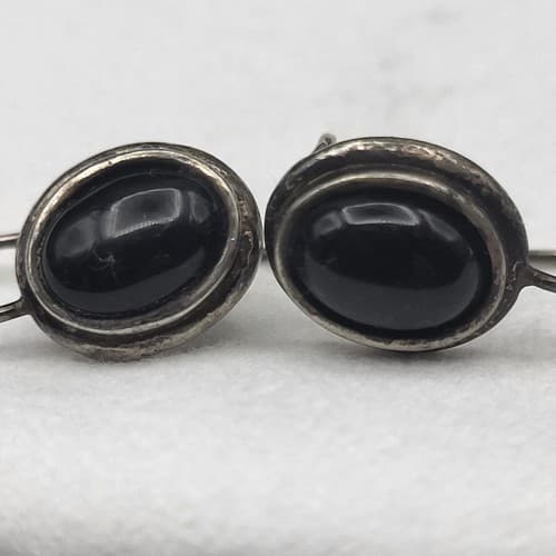 Black Onyx Bracelet & Earring Set Marked 925 Silver Link Double Safety Clasp - Thumbnail 2