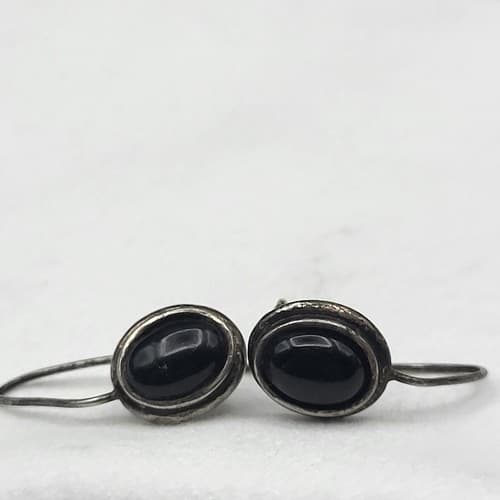 Black Onyx Bracelet & Earring Set Marked 925 Silver Link Double Safety Clasp - Thumbnail 9