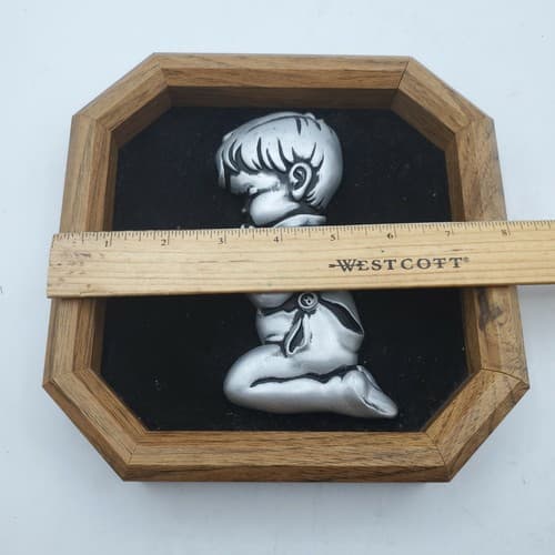 Vintage Pewter Praying Boy Framed Wall Hanging Picture 1984 Miller Studio - Thumbnail 8