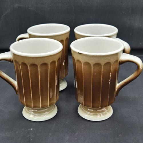 Mayers China VTG Teapot & 4 Footed Mugs Restaurant Ware Brown MCM Sculptura NEW - Thumbnail 8