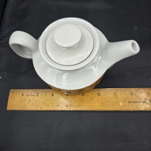 Mayers China VTG Teapot & 4 Footed Mugs Restaurant Ware Brown MCM Sculptura NEW - Thumbnail 7