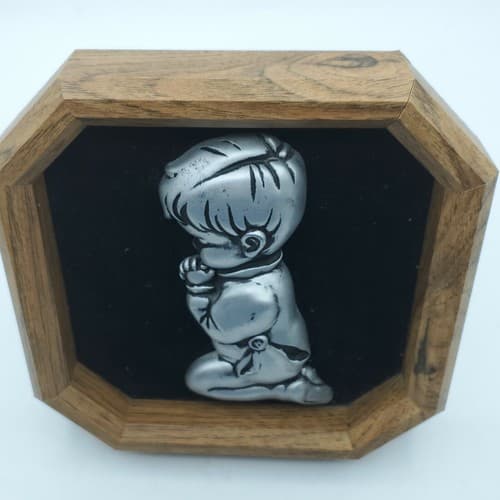 Vintage Pewter Praying Boy Framed Wall Hanging Picture 1984 Miller Studio - Thumbnail 9