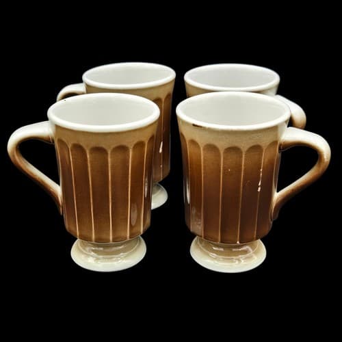 Mayers China VTG Teapot & 4 Footed Mugs Restaurant Ware Brown MCM Sculptura NEW - Thumbnail 5