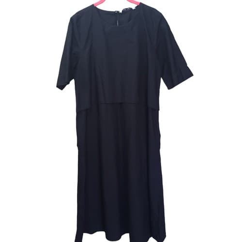 Zara Womens Dress Black L 10 Poplin Cotton Pockets Summer Lightweght Lagenlook - Thumbnail 2