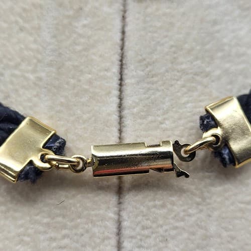 Lions Head Necklace Enamel Ivory Black Silk Chain Locking Clasp Triangle Head - Thumbnail 6