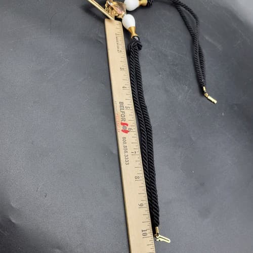 Lions Head Necklace Enamel Ivory Black Silk Chain Locking Clasp Triangle Head - Thumbnail 10