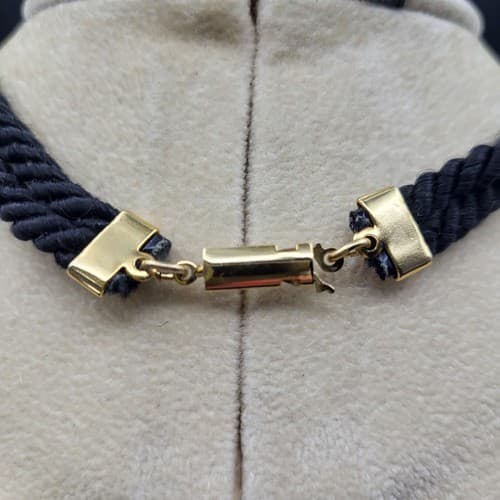 Lions Head Necklace Enamel Ivory Black Silk Chain Locking Clasp Triangle Head - Thumbnail 5