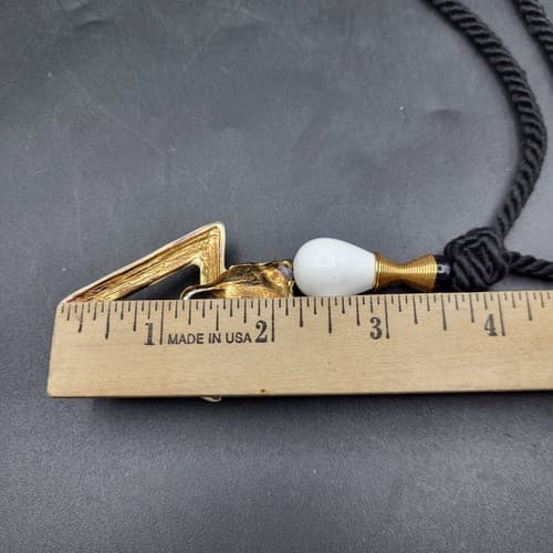 Lions Head Necklace Enamel Ivory Black Silk Chain Locking Clasp Triangle Head - Thumbnail 11