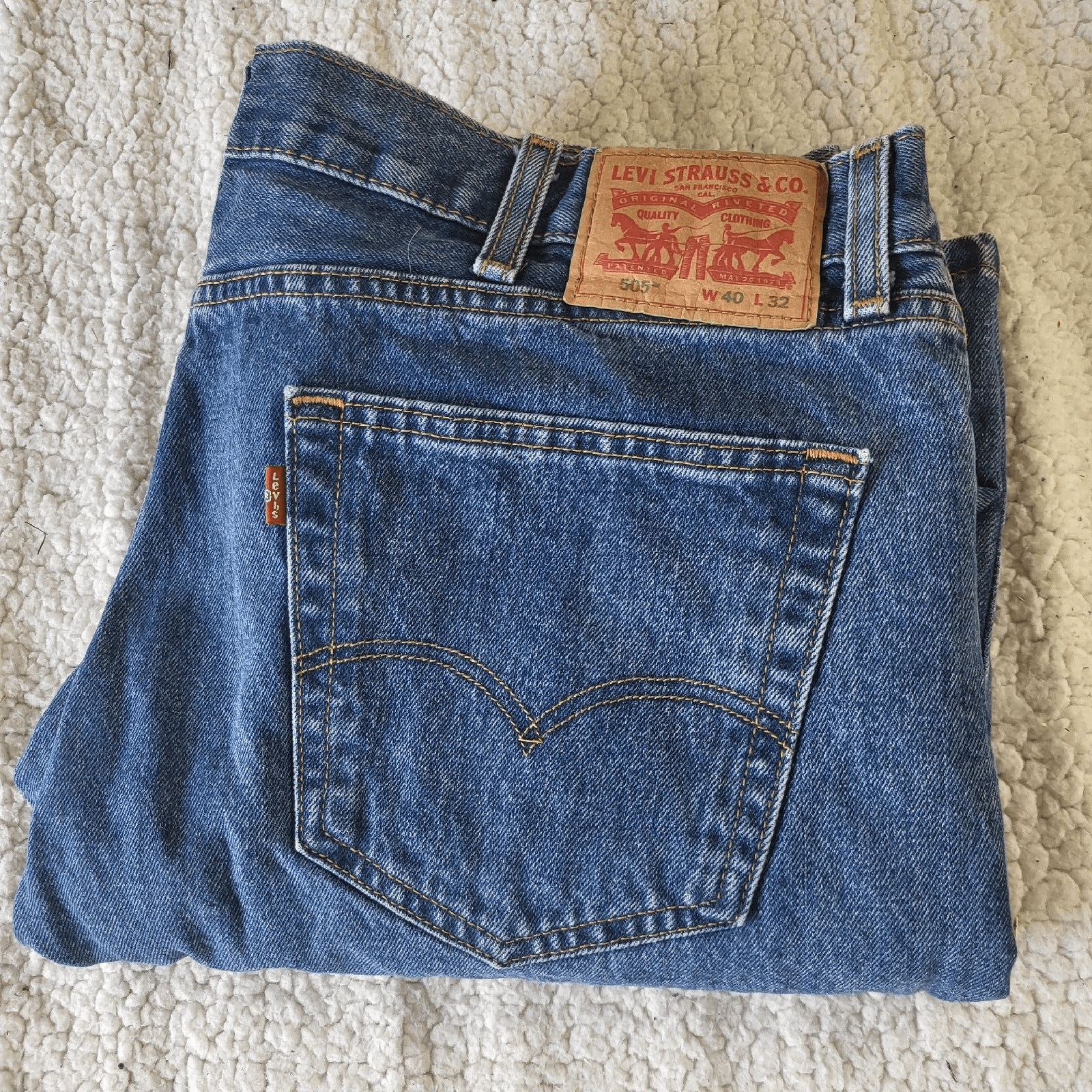 Levis 505 Mens Jeans 40x32 Fits 38x30 Blue Medium Wash Heavy Strudy Denim - Thumbnail 14