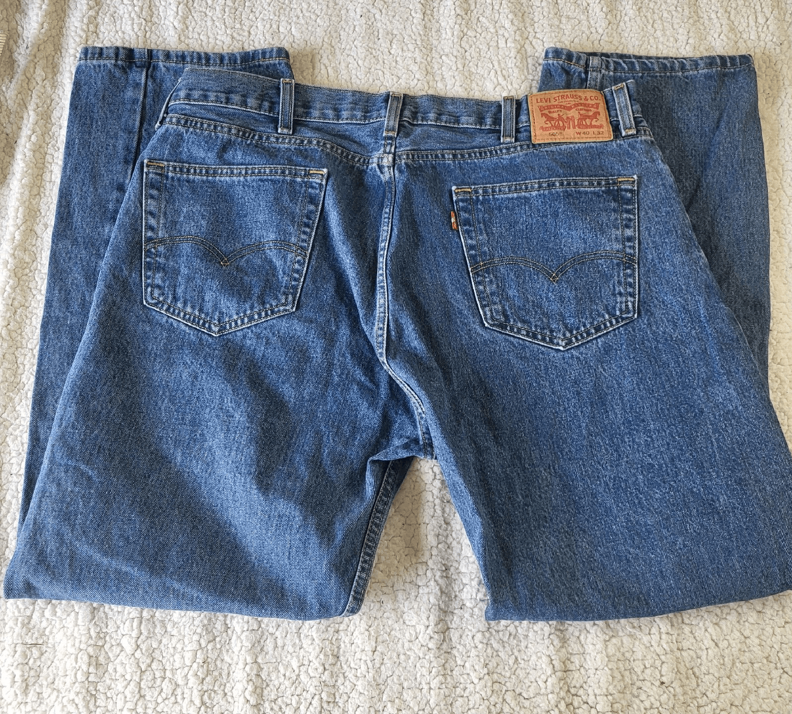 Levis 505 Mens Jeans 40x32 Fits 38x30 Blue Medium Wash Heavy Strudy Denim - Thumbnail 2