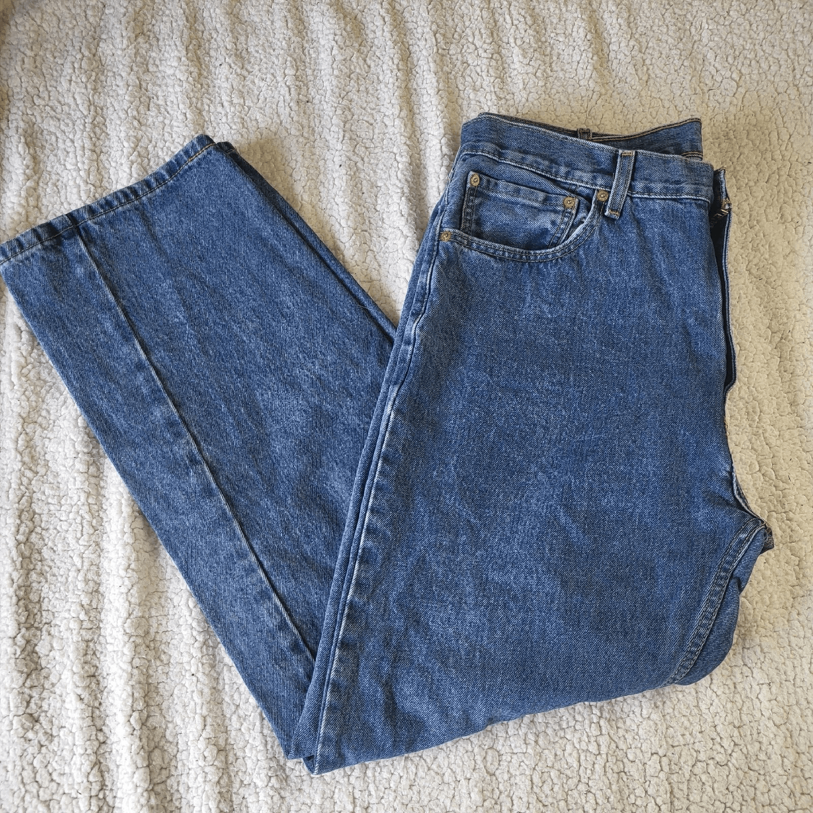 Levis 505 Mens Jeans 40x32 Fits 38x30 Blue Medium Wash Heavy Strudy Denim - Thumbnail 5