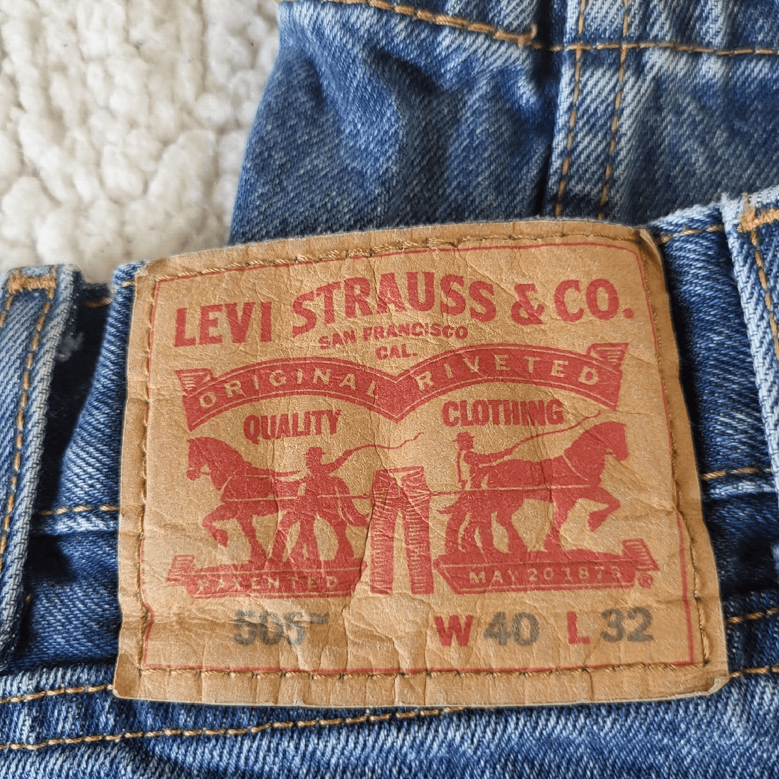 Levis 505 Mens Jeans 40x32 Fits 38x30 Blue Medium Wash Heavy Strudy Denim - Thumbnail 3