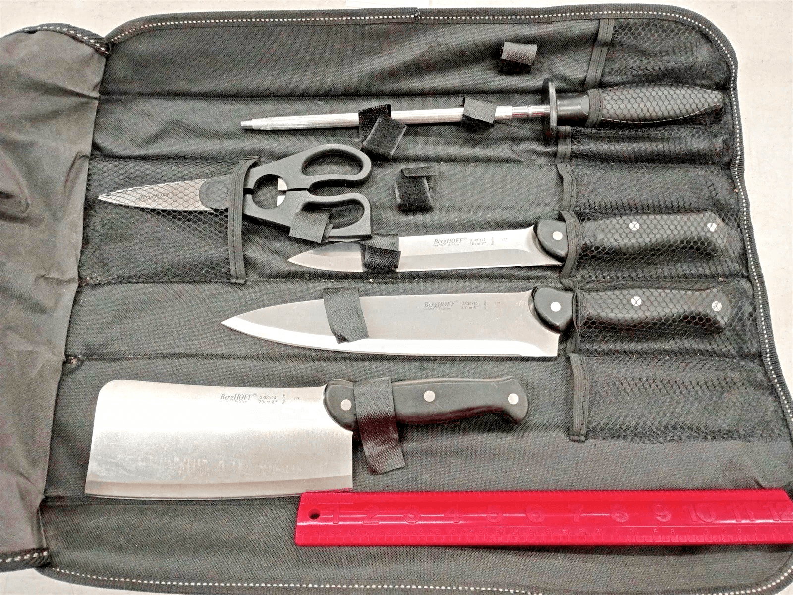 BERGHOFF 5-Piece Knife & Tool Set & Folding Chef Tool Bag Forged Stainless - Image 1