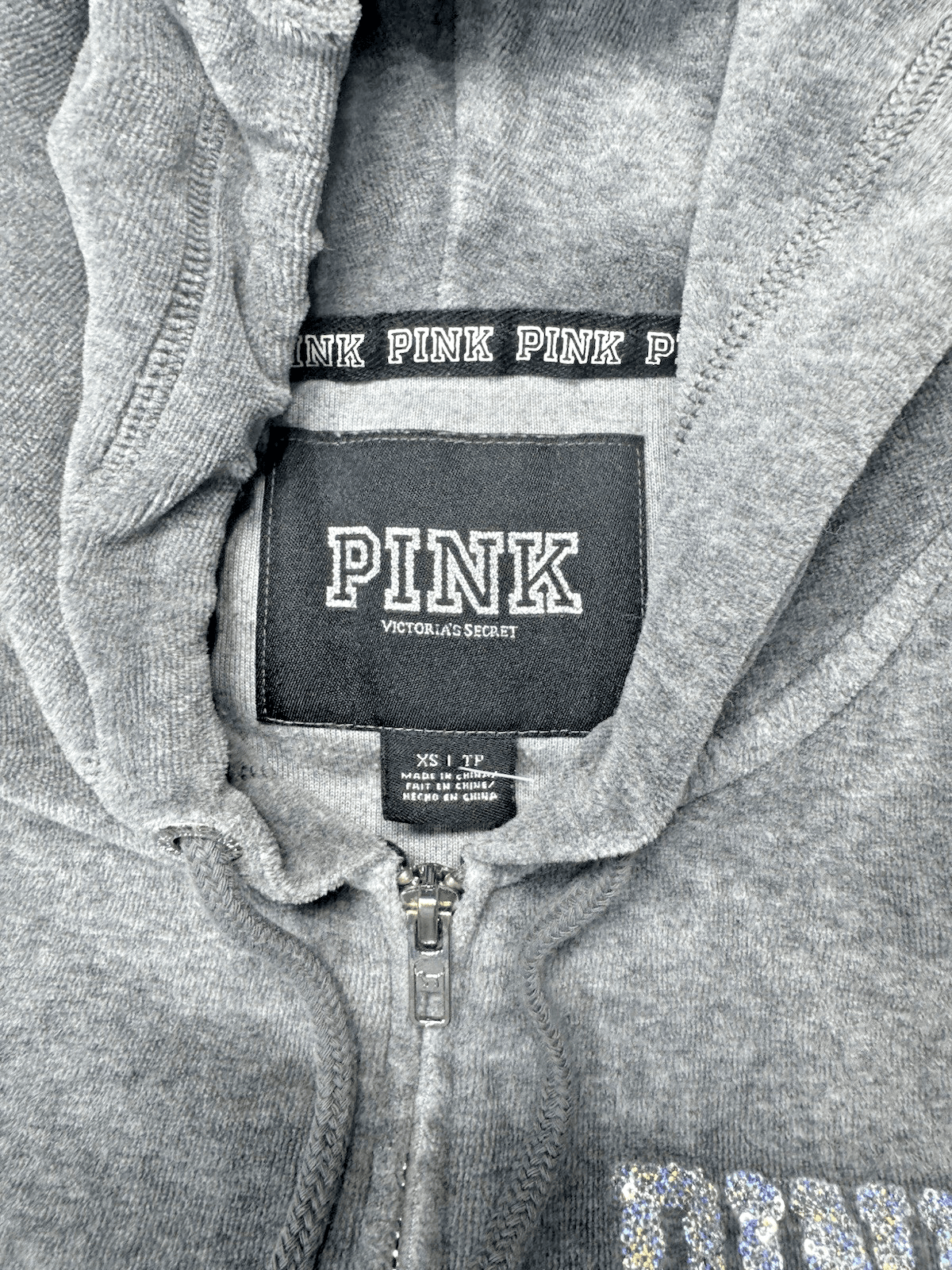 Victorias Secret Sweatshirt Womens Extra Small Gray PINK Hoodie Pullover Ladies - Thumbnail 3