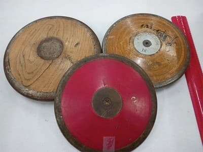 3 RARE Track & Field Collectible Discus Wood Metal Vintage - Image 1