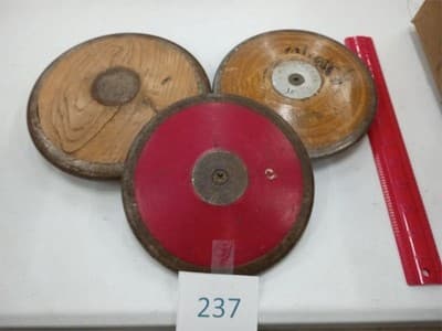 3 RARE Track & Field Collectible Discus Wood Metal Vintage - Thumbnail 2