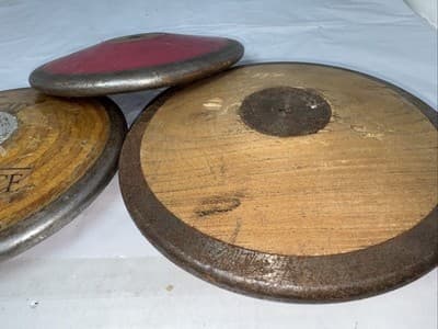 3 RARE Track & Field Collectible Discus Wood Metal Vintage - Thumbnail 7