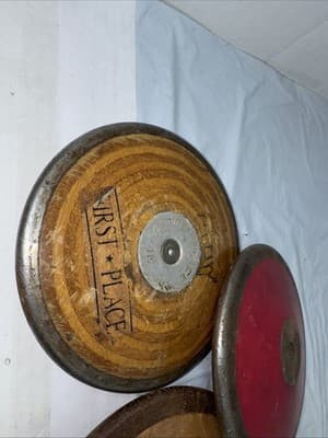 3 RARE Track & Field Collectible Discus Wood Metal Vintage - Thumbnail 5