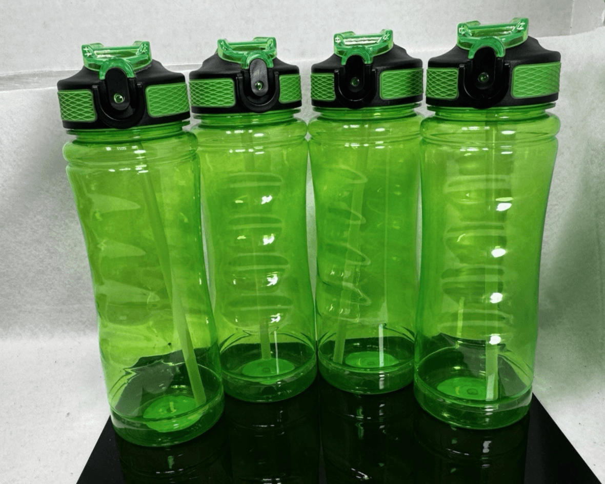 4 Assorted Plastic Water Bottles with Flip Top Lids 28.2 Oz, BPA Free Reusable - Image 1