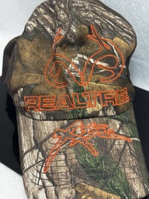 Realtree Camo Baseball Hat Cap Hook & Loop Hunting Camouflage Blaze Orange Deer - Thumbnail 2