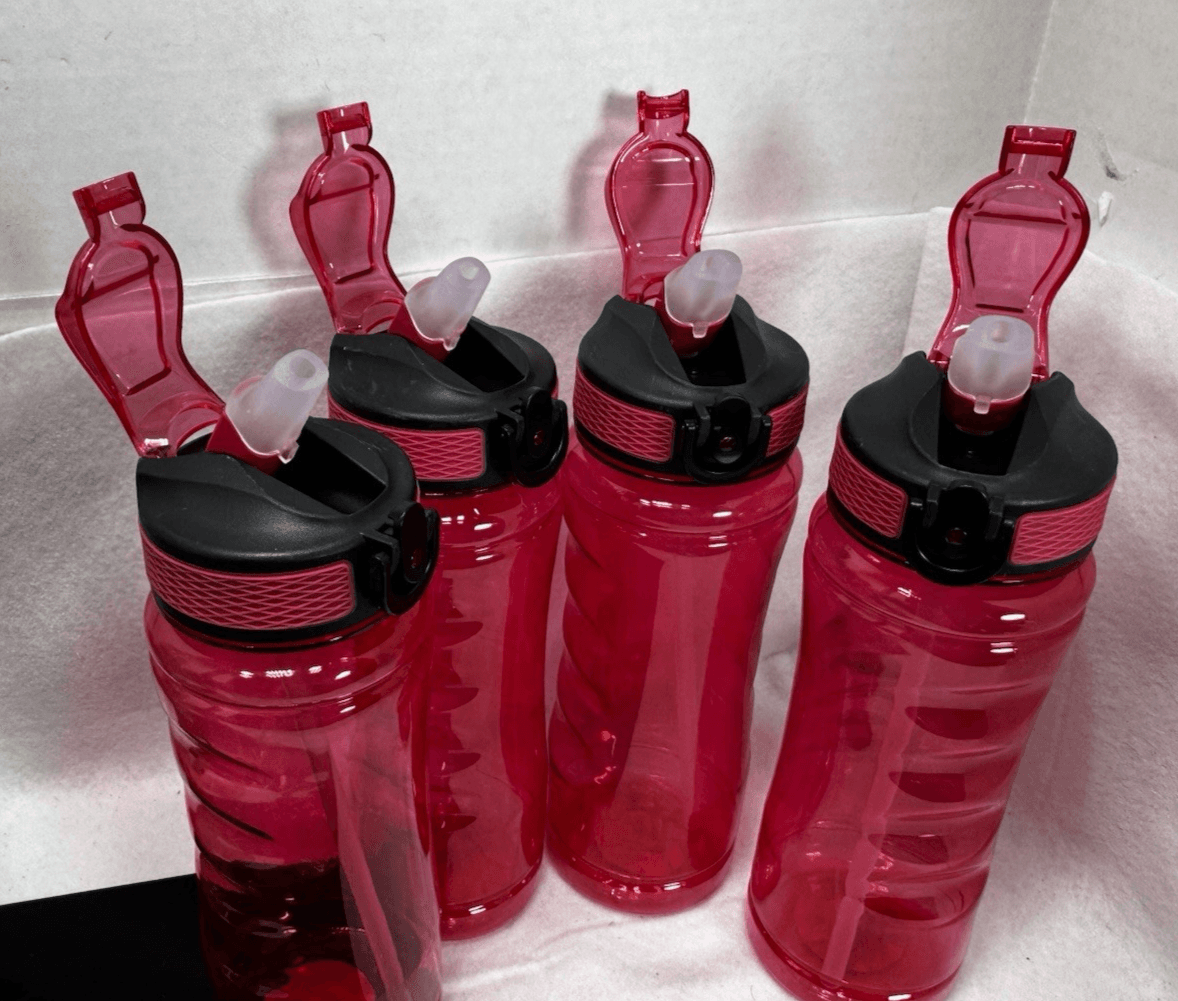 4 Assorted Plastic Water Bottles with Flip Top Lids 28.2 Oz, BPA Free Reusable - Thumbnail 2
