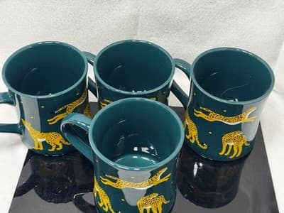 4 PC Set Trueliving Ceramic Coffee & Tea CHEETAH Mug - Green - 14 fl oz - NEW - Thumbnail 3