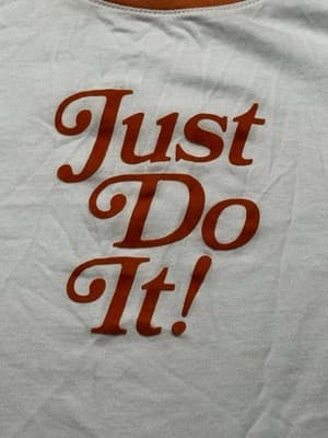 Nike Logo Shirr “Just Do it” Short Sleeve Ringer Tee Red/White Women’s Large - Thumbnail 3