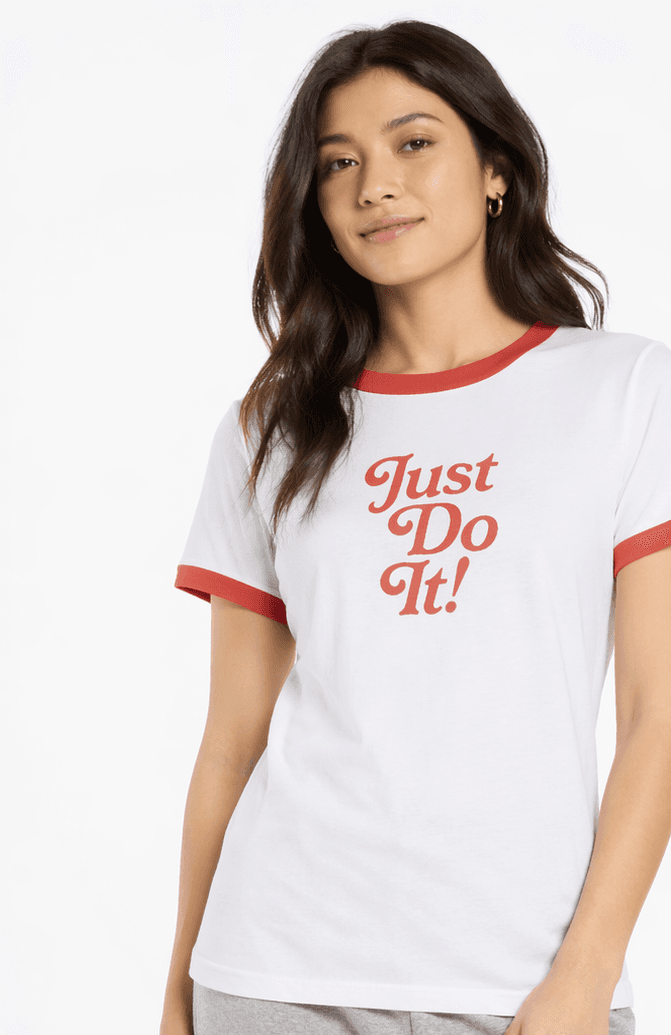 Nike Logo Shirr “Just Do it” Short Sleeve Ringer Tee Red/White Women’s Large - Image 1