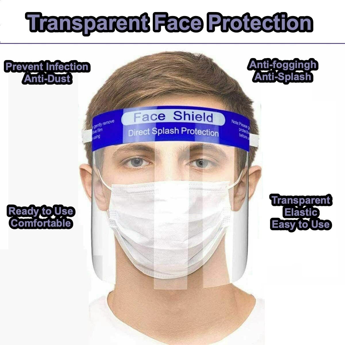 10 Pack Safety Full Face Shield Reusable Clear Washable Face Anti-Splash - Thumbnail 2
