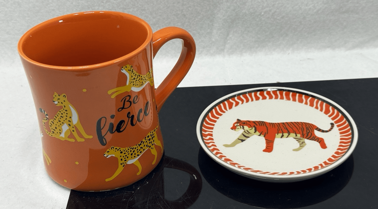 Be Fierce Cheetah Mug Oversized Ceramic Golden Orange Inspirational Saucer - Thumbnail 4