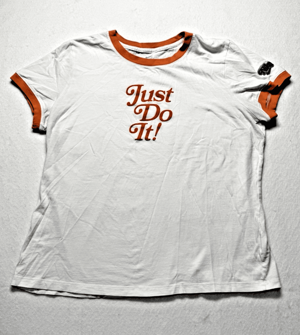 Nike Logo Shirr “Just Do it” Short Sleeve Ringer Tee Red/White Women’s Large - Thumbnail 2