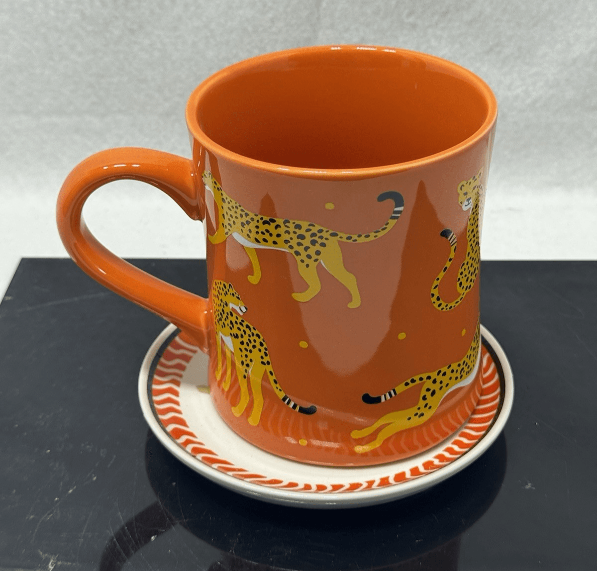 Be Fierce Cheetah Mug Oversized Ceramic Golden Orange Inspirational Saucer - Thumbnail 2