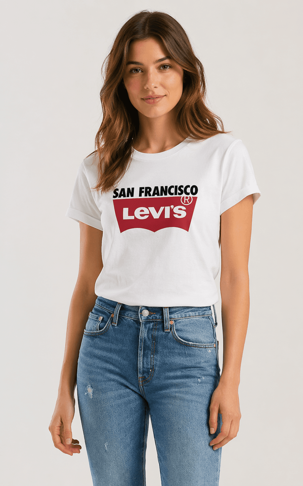 Levi's San Francisco Logo XL Crew Neck Women's Short SOLD OUT White Top T-Shirt - Image 1